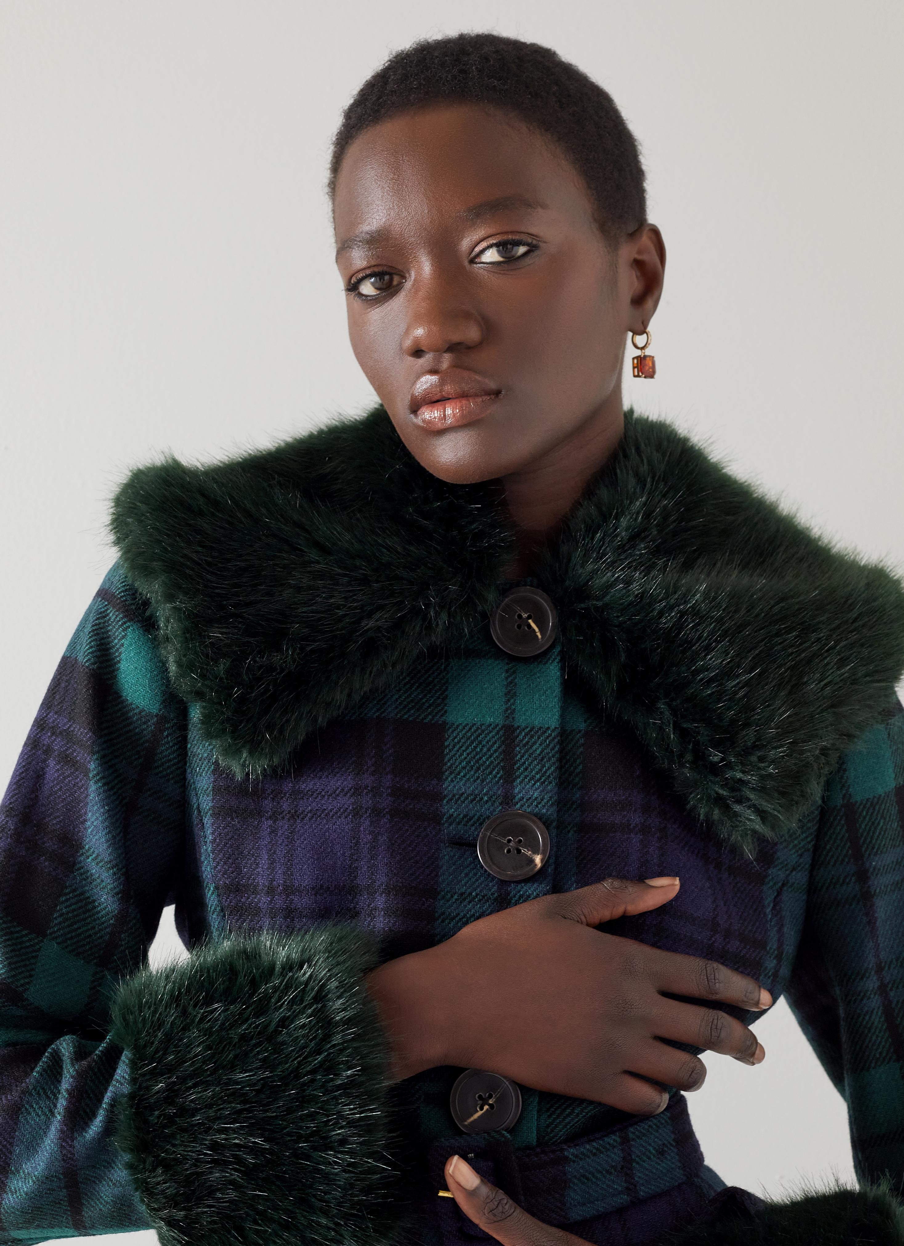 Blue and green outlet plaid coat